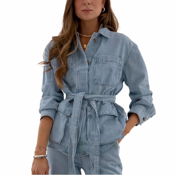 Zara Jackets & Blazers - Zara Oversized Cargo Belted Denim-Style Jacket Shacket